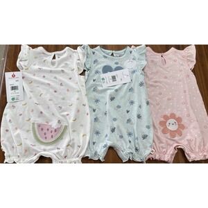 Huggies Baby Girls Rompers Ruffle Organic Cotton Cute Appliqué New 6 Mos Lot 3